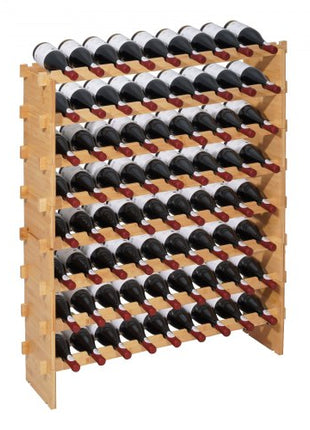 72 Bottle Stackable Modular Wine Rack, 8-Tier, Floor Freestanding Wine Storage Rack, Sturdy Wines Holder Display Shelf, Wobble-Free Shelves, Easy Assembly, for Kitchen, Cellar, and Bar, Natural