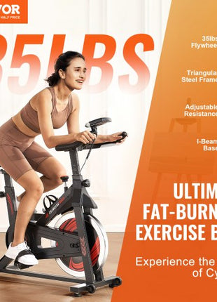 Exercise Bike, Adjustable Stationary Bike, Indoor Cycling Bike for Home Cardio, Workout Bike with Silent Belt Drive, Comfortable Seat Cushion, LCD Monitor, and Heavy Flywheel