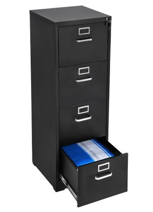 4 Drawer File Cabinet with Lock, Metal Vertical Filing Storage Cabinets for Home Office, Heavy-Duty Cabinet with Detachable Hanging Rod, for A4/Letter/Legal Size File, Easy Assembly (Black)