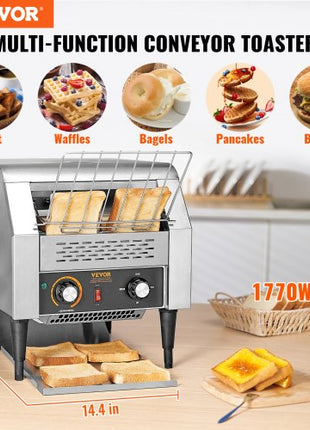 Commercial Conveyor Toaster, 300 Slices/Hour Conveyor Belt Toaster, Heavy Duty Stainless Steel Commercial Toaster Oven, Electric  Restaurant Commercial Toaster for Toast Bun, Bagel, Bread