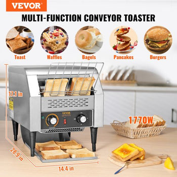 Commercial Conveyor Toaster, 300 Slices/Hour Conveyor Belt Toaster, Heavy Duty Stainless Steel Commercial Toaster Oven, Electric  Restaurant Commercial Toaster for Toast Bun, Bagel, Bread
