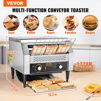 Commercial Conveyor Toaster, 450 Slices/Hour Conveyor Belt Toaster, Heavy Duty Stainless Steel Commercial Toaster Oven, Electric Restaurant Commercial Toaster for Toast Bun, Bagel, Bread