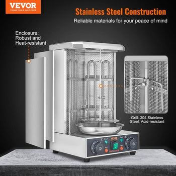 Shawarma Grill Machine, 13lbs Capacity, Chicken Shawarma Cooker Machine with 2 Burners, 122?-572? Electric Vertical Broiler Gyro Rotisserie Oven Doner Kebab Machine for Home/Commercial Use