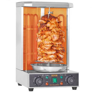 Shawarma Grill Machine, 13lbs Capacity, Chicken Shawarma Cooker Machine with 2 Burners, 122?-572? Electric Vertical Broiler Gyro Rotisserie Oven Doner Kebab Machine for Home/Commercial Use