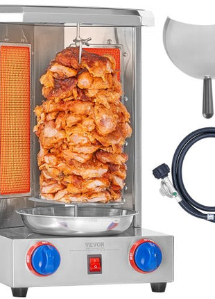 Shawarma Grill Machine, 13 lbs Capacity, Chicken Shawarma Cooker Machine with 2 Burners, Gas Vertical Broiler Gyro Rotisserie Oven Doner Kebab Machine, for Home Restaurant Kitchen Parties