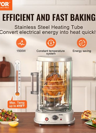 Shawarma Grill Machine, Vertical Chicken Shawarma Cooker Machine Countertop, Electric Stainless Steel Broiler Gyro Rotisserie Oven Doner Kebab Machine, for Home Restaurant Kitchen Parties