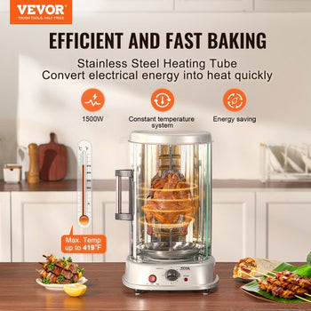 Shawarma Grill Machine, Vertical Chicken Shawarma Cooker Machine Countertop, Electric Stainless Steel Broiler Gyro Rotisserie Oven Doner Kebab Machine, for Home Restaurant Kitchen Parties