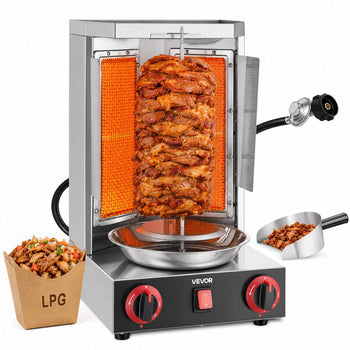 Countertop Vertical Rotating Oven 15 lbs Rotisserie Shawarma Machine, for Chicken Beef Mutton Pork, LPG Heating, Stainless Steel Body Grill Roaster, Dual-Zone Heat Control, Meat Catcher