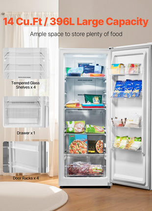 Convertible Freezer/Refrigerator, 14 Cu.Ft Frost Free Upright Freezer with Temp Control Panel, Door Open too Long Alarm, Adjustable Shelves and LED, Standing Fridge for Kitchen, Office, Garage