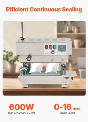 Continuous Bag Band Sealing Machine, 0.24-0.47 in/6-12 mm Seal Width, Vertical Band Sealer Machine with Digital Temperature Control, Stainless Steel Bag Sealer for 0.02-0.8 mm Plastic Bags Films