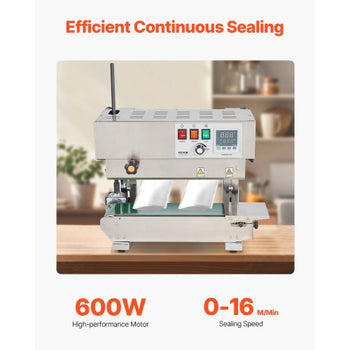 Continuous Bag Band Sealing Machine, 0.24-0.47 in/6-12 mm Seal Width, Vertical Band Sealer Machine with Digital Temperature Control, Stainless Steel Bag Sealer for 0.02-0.8 mm Plastic Bags Films