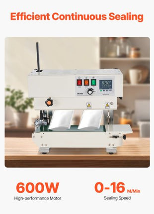 Continuous Bag Band Sealing Machine, 0.24-0.47 in/6-12 mm Seal Width, Vertical Band Sealer Machine with Digital Temperature Control, Carbon Steel Bag Sealer for 0.02-0.8 mm Plastic Bags Films