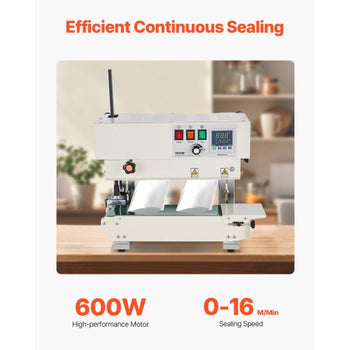 Continuous Bag Band Sealing Machine, 0.24-0.47 in/6-12 mm Seal Width, Vertical Band Sealer Machine with Digital Temperature Control, Carbon Steel Bag Sealer for 0.02-0.8 mm Plastic Bags Films