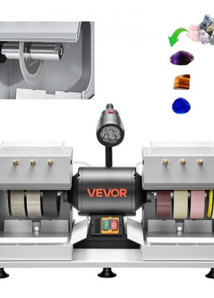 Cabbing Machine, 6" 2/5 HP 1800 RPM Efficient, Lapidary Rock Grinder Polisher With Diamond and Resin Wheels, LED Lamp, Water System, Lapidary Equipment for Gemstone Grinding, Stone Polishing