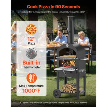 Outdoor Pizza Oven, 12" Pellet Fire Ovens, 2-Layer Pizza Oven Wood Fired, Wood Burning Outdoor Pizza-Oven with 2 Removable Wheels, 1000? Max Temperature Fired Pizza-Maker Ovens for Barbecue