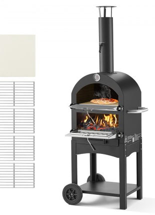 Outdoor Pizza Oven, 12" Pellet Fire Ovens, 2-Layer Pizza Oven Wood Fired, Wood Burning Outdoor Pizza-Oven with 2 Removable Wheels, 1000? Max Temperature Fired Pizza-Maker Ovens for Barbecue