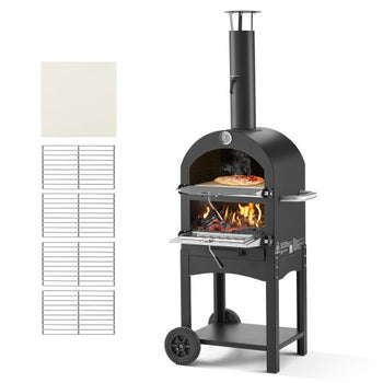 Outdoor Pizza Oven, 12" Pellet Fire Ovens, 2-Layer Pizza Oven Wood Fired, Wood Burning Outdoor Pizza-Oven with 2 Removable Wheels, 1000? Max Temperature Fired Pizza-Maker Ovens for Barbecue