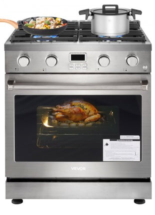 Gas Range Oven, 29.9 Inches Width, Freestanding Stainless Steel Stove and Oven with 4 Sealed Cooktop Burners, Easy Reach Racks, Halogen Light, 4.8 Cu. Ft. Capacity, for Apartment, Home, Kitchen