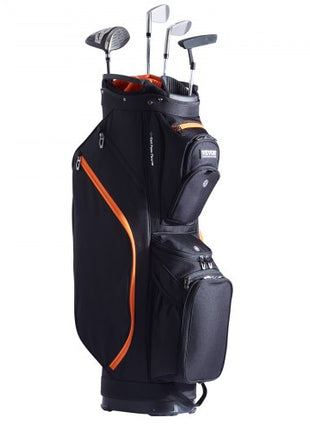 Golf Cart Bag with 14 Way Organizer Divider Top, 36 13 Pockets Premium Cart Bag, Durable Golf Bags with Handles & Dust Cover & Detachable Straps for Men & Women, Black & Orange
