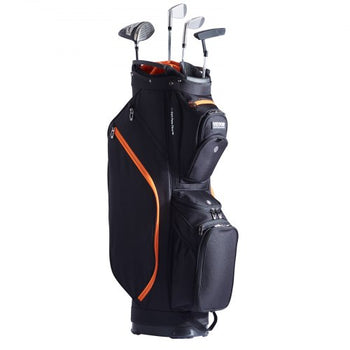 Golf Cart Bag with 14 Way Organizer Divider Top, 36 13 Pockets Premium Cart Bag, Durable Golf Bags with Handles & Dust Cover & Detachable Straps for Men & Women, Black & Orange
