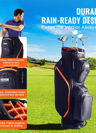 Golf Cart Bag with 14 Way Organizer Divider Top, 36” 13 Pockets Premium Cart Bag, Durable Golf Bags with Handles & Dust Cover & Detachable Straps for Men & Women, Black & Orange