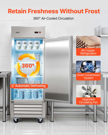 Commercial Reach-In Freezer 29" W, 22 Cu.Ft Stainless Steel Upright Freezer with Single Door, Auto-Defrost, 4 Adjustable Shelves, -11 to 14℉ Temp Control, LED Light, ETL Certified