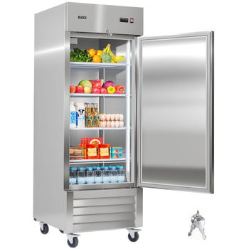 Commercial Reach-In Refrigerator 29" W, 22 Cu.Ft Stainless Steel Upright Refrigerator with Single Door, Auto-Defrost, 4 Adjustable Shelves, 32 to 50? Temperature Control, ETL Certified
