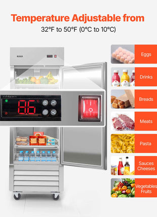 Commercial Reach-In Refrigerator 29" W, 22 Cu.Ft Stainless Steel Upright Refrigerator with Single Door, Auto-Defrost, 4 Adjustable Shelves, 32 to 50℉ Temperature Control, ETL Certified