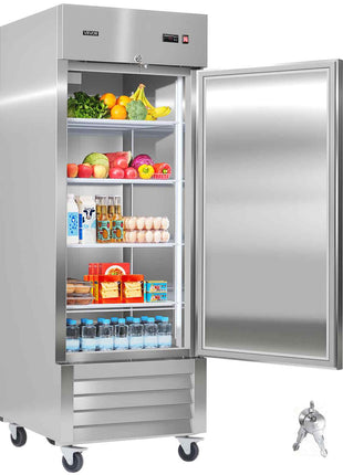 Commercial Reach-In Refrigerator 29" W, 22 Cu.Ft Stainless Steel Upright Refrigerator with Single Door, Auto-Defrost, 4 Adjustable Shelves, 32 to 50℉ Temperature Control, ETL Certified