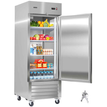 Commercial Reach-In Refrigerator 29" W, 22 Cu.Ft Stainless Steel Upright Refrigerator with Single Door, Auto-Defrost, 4 Adjustable Shelves, 32 to 50℉ Temperature Control, ETL Certified