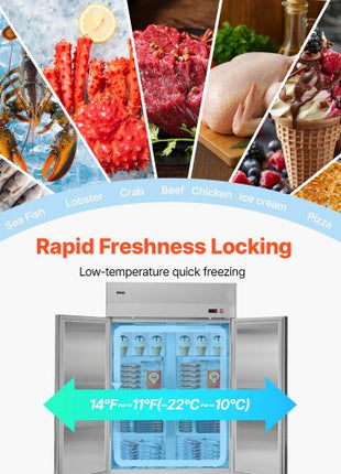 Commercial Freezer, 32.2 in Width Reach In Upright-Freezer Three Door, 66.9 Cu.ft Auto-Defrost Stainless Steel Freezer with 12 Adjustable Shelves, -11 to 14? Temp Control, LED Light, 4 Wheels
