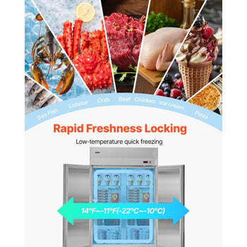 Commercial Freezer, 32.2 in Width Reach In Upright-Freezer Three Door, 66.9 Cu.ft Auto-Defrost Stainless Steel Freezer with 12 Adjustable Shelves, -11 to 14? Temp Control, LED Light, 4 Wheels