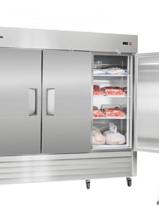 Commercial Freezer, 32.2 in Width Reach In Upright-Freezer Three Door, 66.9 Cu.ft Auto-Defrost Stainless Steel Freezer with 12 Adjustable Shelves, -11 to 14? Temp Control, LED Light, 4 Wheels