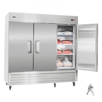 Commercial Freezer, 32.2 in Width Reach In Upright-Freezer Three Door, 66.9 Cu.ft Auto-Defrost Stainless Steel Freezer with 12 Adjustable Shelves, -11 to 14? Temp Control, LED Light, 4 Wheels