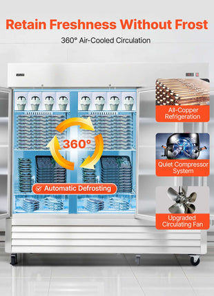 Commercial Freezer, 32.2 in Width Reach In Upright-Freezer Three Door, 66.9 Cu.ft Auto-Defrost Stainless Steel Freezer with 12 Adjustable Shelves, -11 to 14℉ Temp Control, LED Light, 4 Wheels