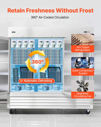 Commercial Freezer, 32.2 in Width Reach In Upright-Freezer Three Door, 66.9 Cu.ft Auto-Defrost Stainless Steel Freezer with 12 Adjustable Shelves, -11 to 14℉ Temp Control, LED Light, 4 Wheels