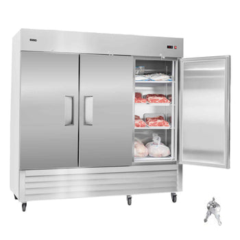 Commercial Freezer, 32.2 in Width Reach In Upright-Freezer Three Door, 66.9 Cu.ft Auto-Defrost Stainless Steel Freezer with 12 Adjustable Shelves, -11 to 14℉ Temp Control, LED Light, 4 Wheels