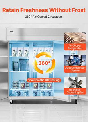 Commercial Freezer, 71.65 in Width Reach In Upright-Freezer Three Door, 50.2 Cu.ft Auto-Defrost Stainless Steel Freezer with 12 Adjustable Shelves, -11 to 14℉ Temp Control, LED Light, 4 Wheels