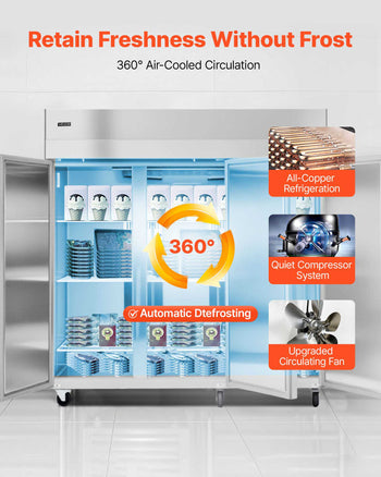 Commercial Freezer, 71.65 in Width Reach In Upright-Freezer Three Door, 50.2 Cu.ft Auto-Defrost Stainless Steel Freezer with 12 Adjustable Shelves, -11 to 14℉ Temp Control, LED Light, 4 Wheels
