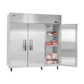 Commercial Freezer, 71.65 in Width Reach In Upright-Freezer Three Door, 50.2 Cu.ft Auto-Defrost Stainless Steel Freezer with 12 Adjustable Shelves, -11 to 14℉ Temp Control, LED Light, 4 Wheels