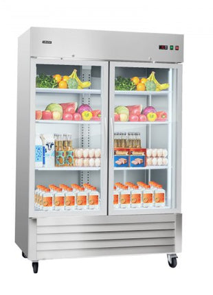Commercial Refrigerator, 32.2 in Width Reach In Upright Refrigeration Double Glass Door, 43.2 Cu.ft Auto-Defrost Stainless Steel Refrigerator with 8 Adjustable Shelves, 32 to 50? Temp Range