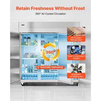 Commercial Reach-In Refrigerator 72" W, 52 Cu.Ft Stainless Steel Upright Refrigerator with Three Doors, Auto-Defrost, 9 Adjustable Shelves, 32 to 50? Temp Control, UL Certified