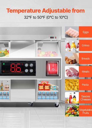 Commercial Reach-In Refrigerator 72" W, 52 Cu.Ft Stainless Steel Upright Refrigerator with Three Doors, Auto-Defrost, 9 Adjustable Shelves, 32 to 50℉ Temp Control, UL Certified