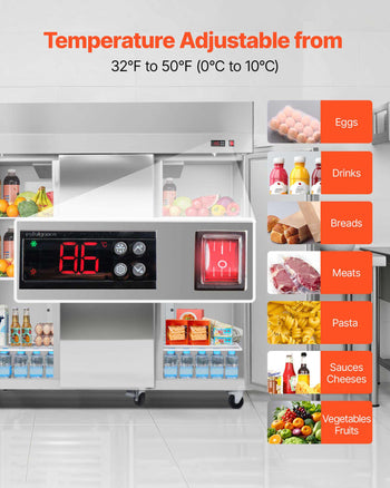 Commercial Reach-In Refrigerator 72" W, 52 Cu.Ft Stainless Steel Upright Refrigerator with Three Doors, Auto-Defrost, 9 Adjustable Shelves, 32 to 50℉ Temp Control, UL Certified
