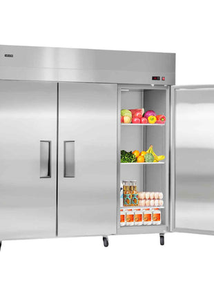 Commercial Reach-In Refrigerator 72" W, 52 Cu.Ft Stainless Steel Upright Refrigerator with Three Doors, Auto-Defrost, 9 Adjustable Shelves, 32 to 50℉ Temp Control, UL Certified
