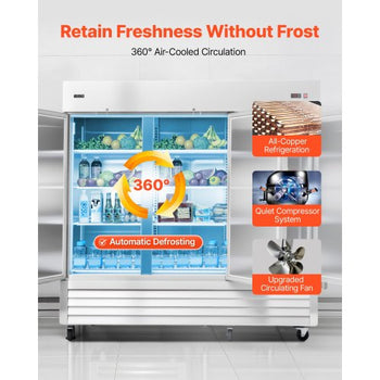 Commercial Reach-In Refrigerator 85" W, 69 Cu.Ft Stainless Steel Upright Refrigerator with Three Doors, Auto-Defrost, 12 Adjustable Shelves, 32 to 50? Temp Control, ETL Certified