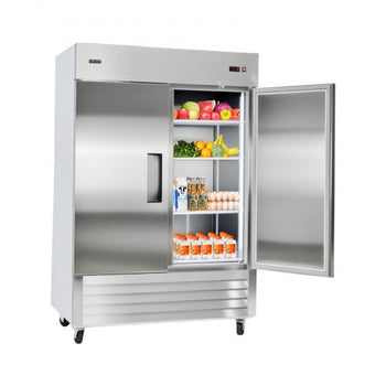 Commercial Refrigerator, 32.2 in Width Reach In Upright Refrigeration Double Door, 43.2 Cu.ft Auto-Defrost Stainless Steel Refrigerator with 8 Adjustable Shelves, 32 to 50? Temp Range, 4 Wheels