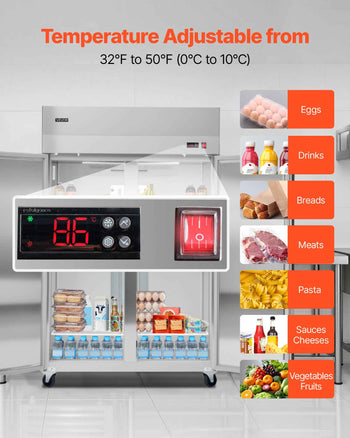 Commercial Refrigerator, 31.89 in Width Reach In Upright Refrigeration Double Door, 32.1 Cu.ft Auto-Defrost Stainless Steel Refrigerator with 8 Adjustable Shelves, 32 to 50℉ Temp Range, 4 Wheels
