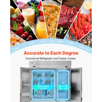 Commercial Refrigerator and Freezer Combo 72"W, 51 Cu.Ft Stainless Steel Upright Freezer/Refrigerator with Three Doors, Auto-Defrost, 9 Adjustable Shelves, UL Certified