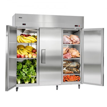 Commercial Refrigerator and Freezer Combo 72"W, 51 Cu.Ft Stainless Steel Upright Freezer/Refrigerator with Three Doors, Auto-Defrost, 9 Adjustable Shelves, UL Certified